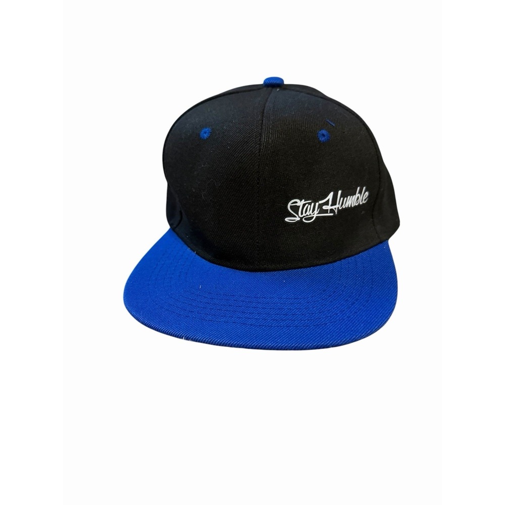 NEW mens snapback flat bill‎ hat cap adjustable black blue stay humble